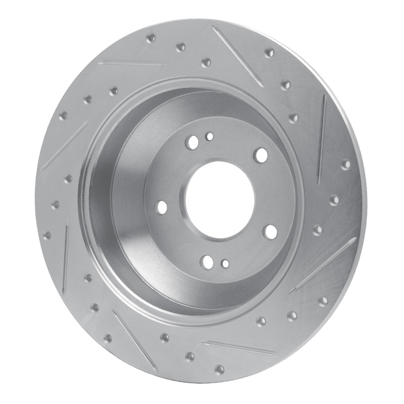 Hyundai Santa Fe Brake Rotor (1) - Rear Left - R1 Concepts - Drilled & Slotted - Silver - `10-`21